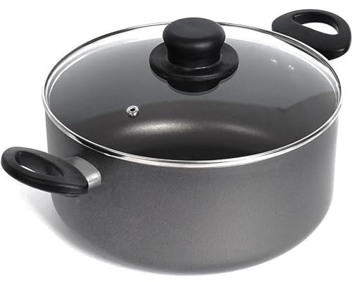 Homatz Stock Pot 4.5L, 24cm Large Non-Stick Cooking Pot with Glass Lid - Induction Base Aluminum Saucepan Casserole Pot - Heat Resistant Handles (Stock Pot, 24 cm)