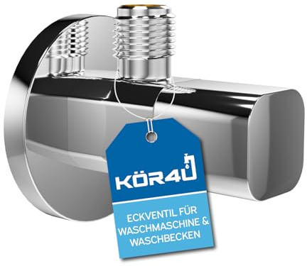 kör4u Robinet d'équerre design 1/2 x 3/8 - Vanne d'arrêt d'eau arrondie - Chrome - Fermeture rapide - Pour cuisine et salle de bain - Rosace incluse