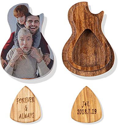 Glooraca Gitarrenplektren aus Holz mit Etui, 3 Stück Gitarrenplektren und Etui, graviertes Geschenk für Akustikgitarre, E-Bass, Ukulele, praktisches Musikinstrument, Teil des Schulabschlusses