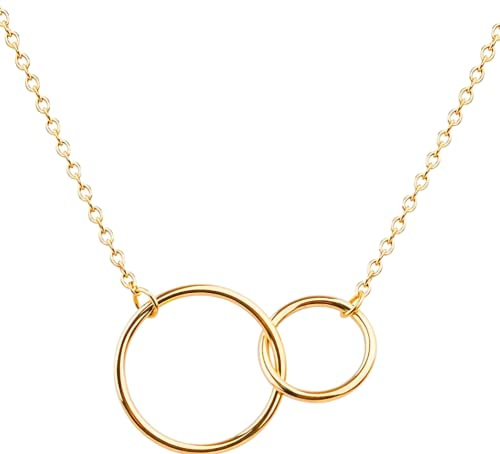 Kritz Collar Mujeres Anillos Entrelazados Chapado Oro I Plata I Rosa - Colgante Dos Círculos Infinito y Catena Regolabile - Joyería Moda Regalo para Chicas Collier (Oro)