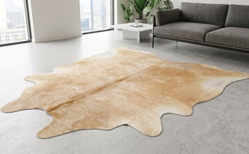 generisch Kuhfell Teppich Creme Beige 220 x 200 cm Echtfell Rinderfell XXL Naturfell Teppich