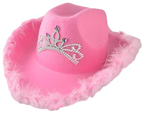 F Fityle Rosa Cowgirl Hut für Erwachsene - Cowgirl Hüte mit Tiara - Filz Cowboy Kostümzubehör für Erwachsene Partyhut und Play Dress-Up