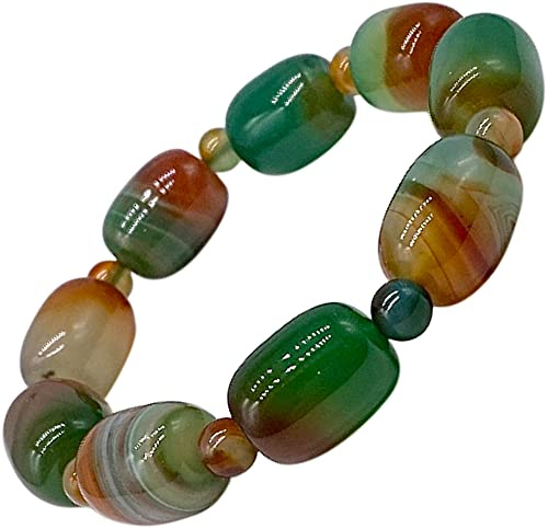 Bracelet extensible en agate pour femme - Bijoux en pierre naturelle - Perles en cristal de style bohème - Fait à la main - Avec boîte cadeau, M, Agate verte paon, Agate