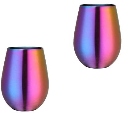 Buyer Star Edelstahl-Bierkrüge 2er Set, Farbige Bierkrüge, Krüge für Bier, Kaffee, Saft. spülmaschinenfest,Regenbogen