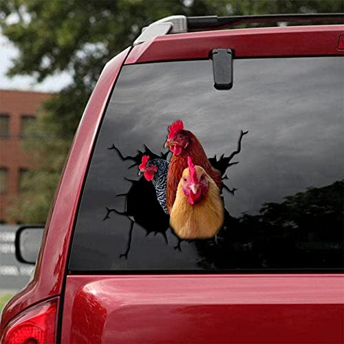 KedAiKJ 3D-Huhn-Aufkleber, Lustig, Tier, Fenster, Auto, Geflügel, Riss, Heckscheiben-Aufkleber für Wand, Glas, Stoßstange, Kühlschrank, Laptop (25,4 x 25,4 cm)