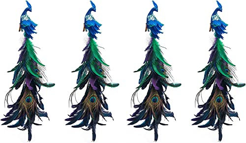 Urlaub Geburtstag Party und Weihnachten Dekorationen, 19 glänzend langschwänzigen blauen Pfau Clip auf Baumschmuck(4 Pack)