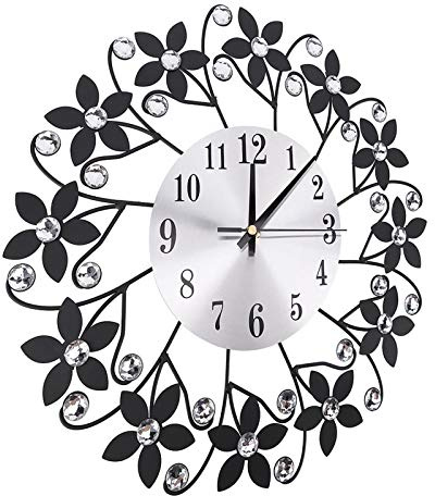 Moderne Metallwanduhr, Runde Blume förmige dekorative Uhr, schwarzes Aluminium, 14.5 Zoll, geräuschlos, für Zuhause, Büro, Küche und Esszimmer