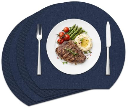 Tischsets abwaschbar aus Kunstleder, 4er Set Platzsets | Elegante Tischdeko & Platz-Matten für Küche & Speisetisch, rutschfest & hitzebeständig, inklusive Untersetzer