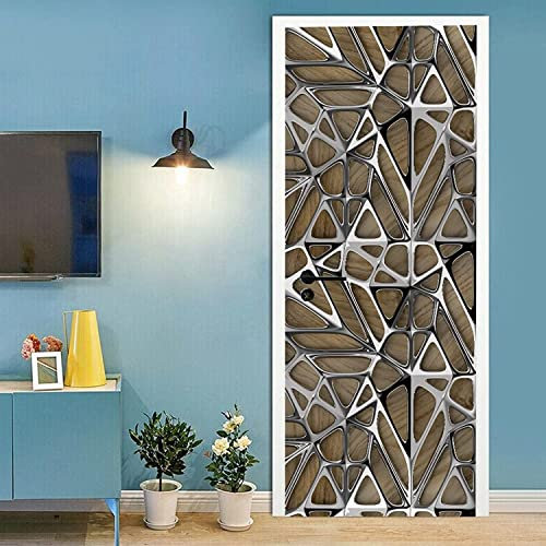 3D-Tür-Fotos Weißes Geometrisches Metallgitter Selbstklebende Tür Aufkleber Poster Tapete Wandbild Kunst Wandaufkleber 90 X 200 Cm Pvc Abnehmbare Türdekoration Für Wohnzimmer Schlafzimmer Bad Küche B