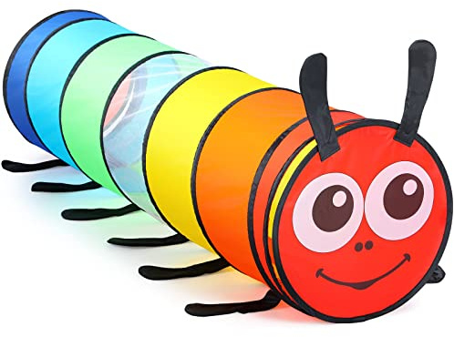 Indoor-Outdoor-Pop-up-Spieltunnel in Regenbogenfarben für Kinder: 175×46 cm | Krabbeltunnel für Babys mit Mesh-Seiten, Tunnel für Kleinkinder zur Förderung motorischer Fähigkeiten, EN71-zertifiziert