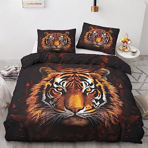 Bettwäsche 140x200 Bettbezug Winter Bettwäsche-Sets Tiger 3D Muster Weich Baby bettwäsche Set Hypoallergen Kinder bettwäsche mit 2 Kissenbezüge 80x80 cm