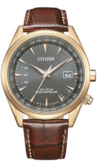 Citizen Herrenuhr Edelstahl, Grau, 43 mm, CB0273-11H | Analog Quartz, Saphirglas, 10 bar Wasserdicht, 180 Tage Gangreserve, Weltzeit, Funkuhr - EUR - JPY - USA - China