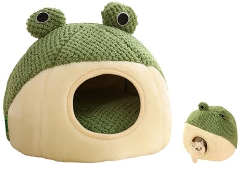 BomDog Katzenbett,Katzenhöhle,Kuscheliges Katzen Höhlenbett Katzennest, Warm Weich Katzenbetten in Froschform mit Abnehmbarem, Waschbarem Kissen für kleine Haustiere Katzen (M-50cm, 3D-Frosch)