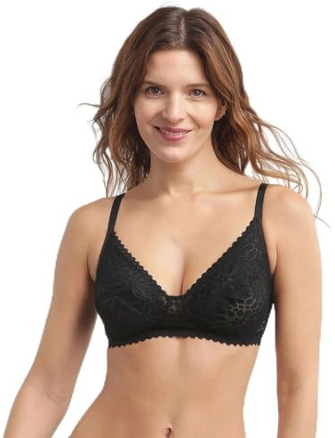 DIM Damen-BH Daily Dentelle | Bügel | durchbrochene Blütenspitze | Halt & Komfort Schwarz 75D