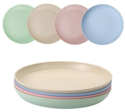 OriGlam Set di 4 piatti in plastica leggera da 22,9 cm, infrangibili, riutilizzabili, piatti da campeggio, insalata, dessert, per insalata, pasta, lav