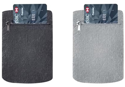 Handgelenktasche für Damen und Herren, Handgelenktasche mit Reißverschluss für Laufen, Basketball, Tennis, Reisen, Fitnessstudio und alle anderen Sportarten (schwarz + hellgrau, 2 Stück)