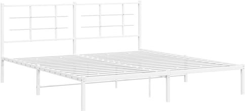vidaXL Bettgestell mit Kopfteil Metall, Bett mit viel Stauraum, Bettrahmen mit Lattenrost Metallbeinen, Metallbett Gästebett Doppelbett, Weiß 180x200cm
