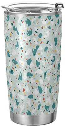 Anticsao Mint Green Terrazzo Tumbler with Lid and Straw, Insulated Stainless Steel Tumbler Cup, Double Walled Travel Coffee Mug Thermal Vacuum Cups for Hot & Cold Drinks 20oz