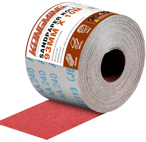 KONGMING Schleifpapier Rolle 93 mm x 10 m Körnung 240 | Aluminiumoxid Schmirgelpapier Schleifblätter Handschleifer Handschleifblock Holz Metall Polieren Entrosten