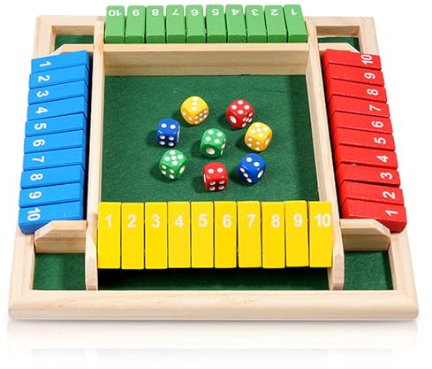 Lithyc Shut The Box - Jeu en Bois - Jeu De Plateau en Bois - BoîTe De Jeux éDucatifs en avec 8 DéS (Quadricolore)