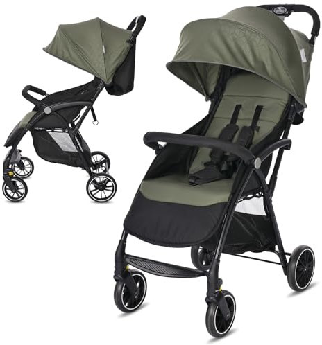 Lorelli Kinderwagen Fresh, Sport Buggy klein zusammenklappbar, nur 5,9kg, kompakter Sportsitz bis 22kg, Baby Reisebuggy mit Flaschenhalter, Einhand-Klappsystem, grün