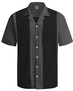 Hardaddy campingkrage för män, retro, vintage, bowling, button-down-skjorta med ficka, vardaglig, kortärmad, strandskjortor, sommar, Grått, XL