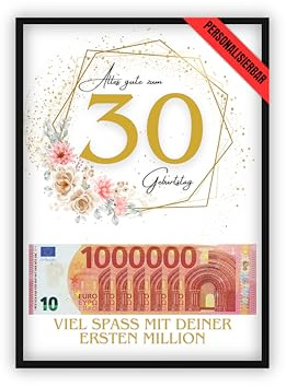 dockyardos© Geldgeschenke Verpackung zum Geburtstag Junge & Mädchen | Lustiges Geldgeschen | Die Erste Million Geschenk | witzige & kreative Geschenkideen | Personalisiertes Geschenk (30. Geburtstag)