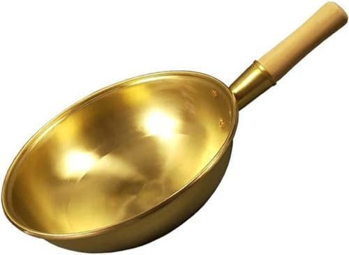 Kupfer-Wok-Pfanne, Kupfertopf, verdickter Holzgriff, Bratpfanne, Messing-Bratpfanne, Kochgeschirr, Koch-Wok, Kupfer-Herd (C 34 cm)
