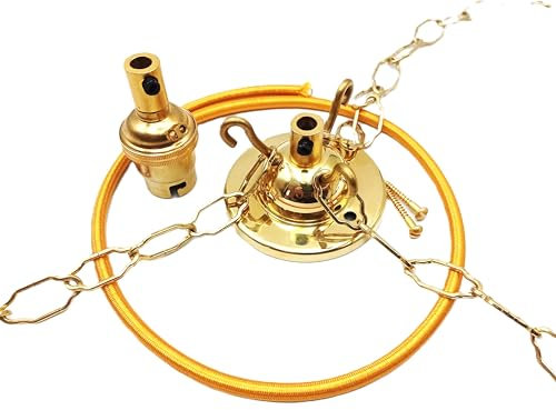 3 Hook Ceiling Rose Pendant Set Brass Finish Includes Ceiling Rose, Cable, Chains and Lamp Holder (12 inches Chain)