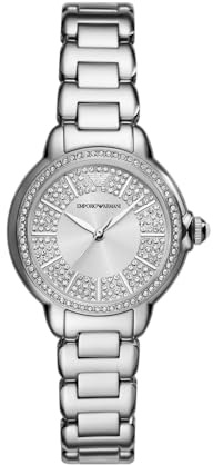 EMPORIO ARMANI Watch for Women, 32mm Silberton Quarz-Dreizeigerwerk und Edelstahlarmband