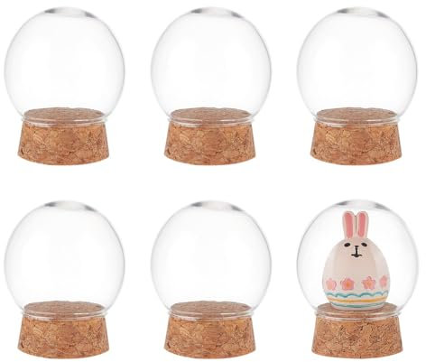 DELORIGIN 6 Stück Klare Glaskuppel Mit Holzsockel Mini Glasglocke Deko Glasglocke Fläschchen Anhänger Glaskuppel mit Holzboden Für Künstliche Blumen Schmuck Display DIY Andenken An Hochzeiten Partys