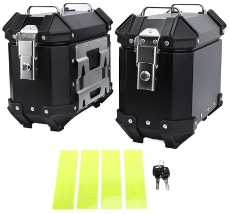 Oreilet Pair Motorcycle Side Case, Aluminium Alloy Motorbike Hard Side Saddlebag Box with Safety Lock and Handle, Motorcycle Storage Carrier Case Luggage Panniers (Black)