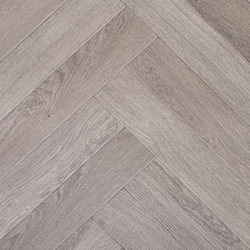 Grey Double Herringbone Effect Magic Vinyl Flooring 2.8mm Thick Lino Roll Bathroom Kitchen (2m Wide x 5.5m Long)