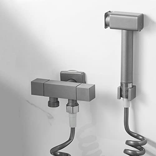 Handheld Bidet Sprayer Kit Grey Cold Water Tap Bidet Tap Sprayer Wall Mounted Double Function Double Handle Bathroom Bidet Shower, B (B)