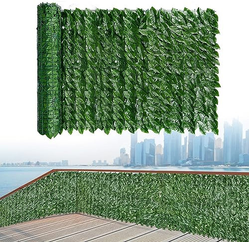 Künstlicher Efeu-Zaun, 5 m x 1 m, grüne Hecke, Rolle, Wand, Privatsphäre, mit Nylonbändern, UV-Schutz, für den Außenbereich, Garten, Balkon, Dekoration (Größe: 1 x 3 m)