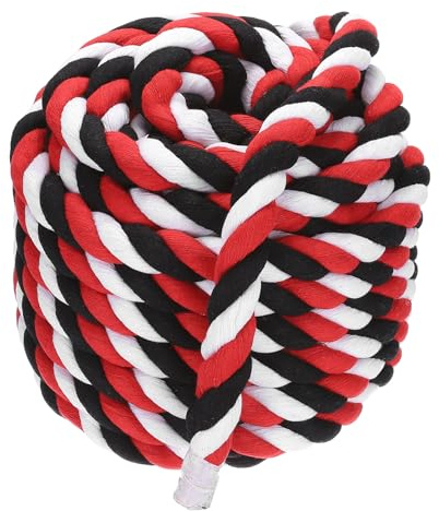 PATIKIL 1 Inch x 50 Feet Natural Twisted Cotton Rope 3 Strand Strong Thick Cotton Rope Tug of War Rope for Railings Crafts Games Home Decor, Red Black White