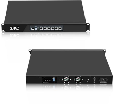 SJRC 19” Firewall Hardware 12th Gen N100, 1U Firewall Router with 6 x i226V 2.5GbE LAN, 19 Inch Rack OPNsense Appliance for Office VPN Server, DDR5 16GB RAM 256GB SSD, VGA