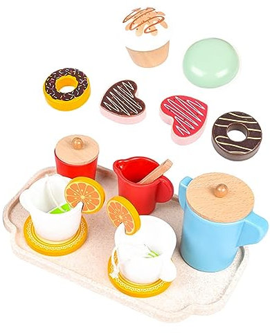 KOMBIUDA 1satz Holz Tee Set Für Rollenspiele Miniatur Teeparty Zubehör Teiliges Spielzeug Für Kreatives Spielzeug Sozialen Fähigkeiten Und Fantasie Für Geburtstagsgeschenke Und