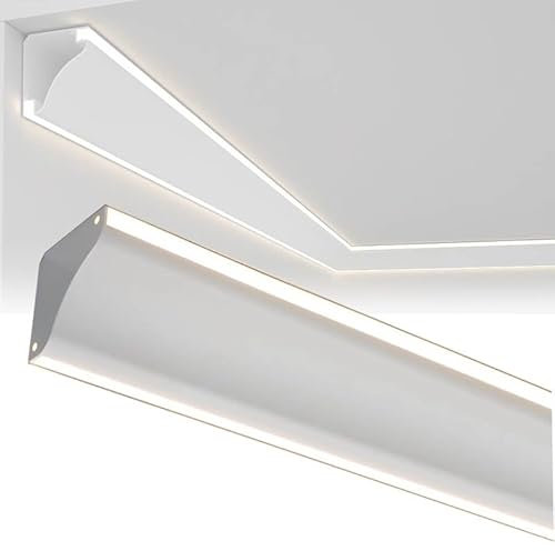 Moldura Iluminacion Canal LED blanco para tiras de luces LED - Zócalo de canal de aluminio de 1 m/3,3 pies para esquina de pared de techo - Iluminación decorativa de moldura de corona LED para pasillo