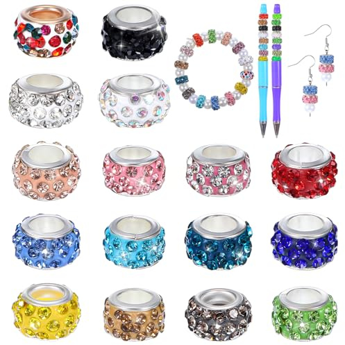 Gjinxi Sprkly 100 st stora hål europeiska pärlor 11 mm strass keramiska pärlor för penntillverkning gör-det-själv smycken flerfärgade armband
