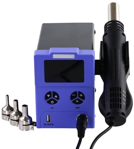 IYUESQ Kit Stazione di rilavorazione ad Aria Calda, Pistola per Saldatura di circuiti Stampati, Pistola ad Aria Calda a Riscaldamento rapido, Pistola per Riscaldamento di Saldatura, con 3