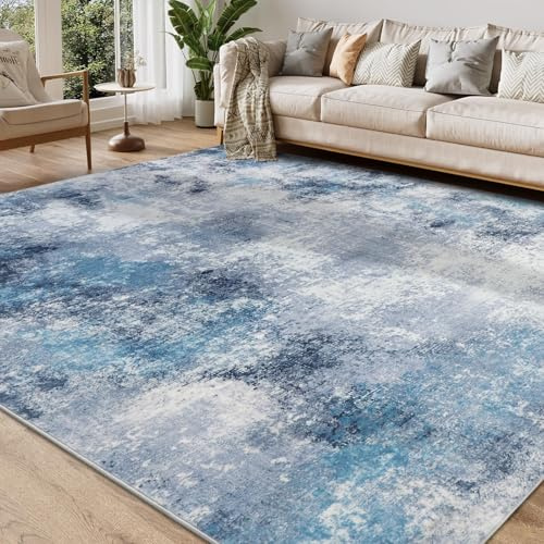 Homcomodar Teppich Wohnzimmer 160x230cm Teppich Schlafzimmer Waschbarer Teppiche Kurzflor Moderne Abstrakter Wohnzimmerteppich für Wohnzimmer Kinderzimmer(Blau)