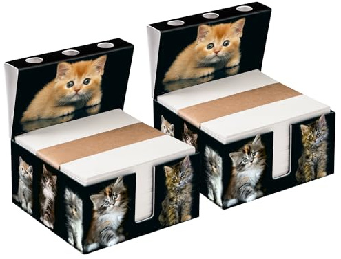 PrintCollect Zettelbox „Cats“ aus stabil verklebtem Vollkarton, Notizzettel aus kräftigem Papier (2er-Set)