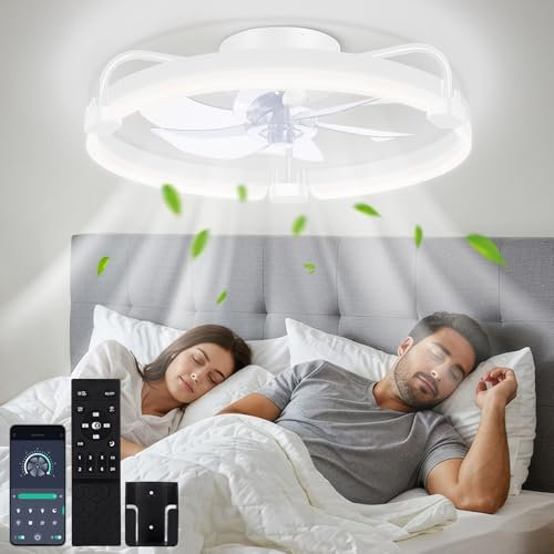 OUTON 50cm Ceiling Fans with Lights and Remote, 6 Speeds Reversible, Dimmable 3000K-6000K, Timing & Memory, LED Ceiling Fan Light, Quiet Fan Lights Ceiling for Bedroom Living Room Dining Room, White