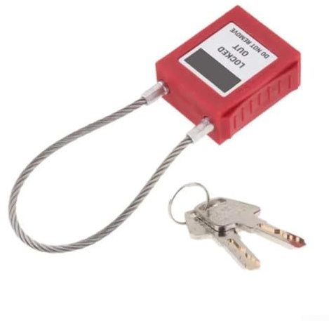 Oniissy 1pc Compact Cable Padlock, Cable Lock for System with 2 Keys, Long Shackle Safety Lock Different Locking, Shackle Height for Industrial Facility for Protection Nylon PA Shell