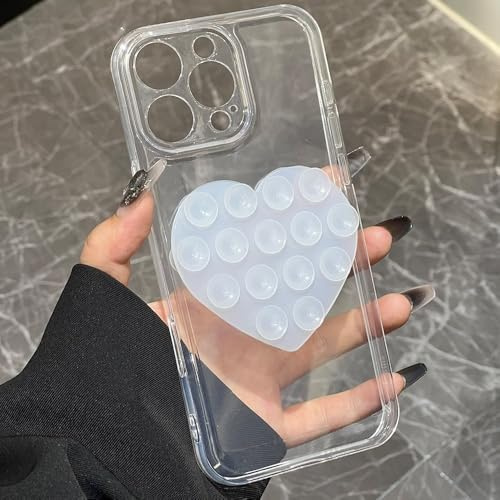 LYWZDZQ Custodia a ventosa con motivo a cuore 3D per iPhone 16 Pro 14 13 11 12 15 Pro Max 16e XR XS X 7 8 Plus SE Cover trasparente, trasparente, 7 8 SE 2020 SE 2022