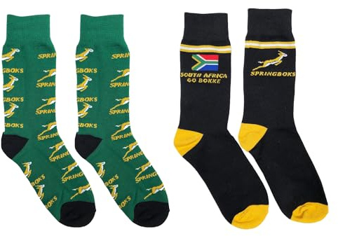 Beyond Happy 2 Paar Südafrika-Rugby-Springboks-Socken – Unisex, Baumwollreich, Bokke ZA Rugby-Fans-Socken, 2 Paar
