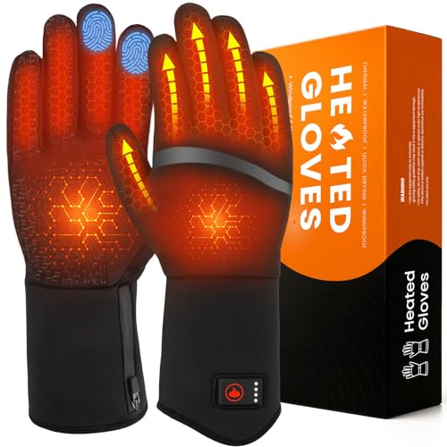 Beheizbare Handschuhe für Herren Damen, Wiederaufladbare Beheizte Handschuhe mit Touchscreen, Wasserdicht & Winddicht Skihandschuhe für Winter Outdoor Arbeit
