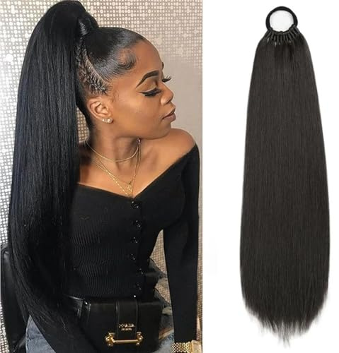 Echthaar Zopf,Zopf Extension für Damen,Pferdeschwanz Haarteil 60 Cm Lang,Extensions Echthaar Pferdeschwanz mit Kordelzug, Für Täglichen Gebrauch Und Spezielle Anlässe(Braun schwarz)