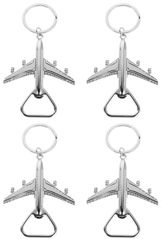 TOYANDONA 4 llaveros abrebotellas de avión, abridor de bebidas de metal creativo para viajes, recuerdos de fiesta y decoración portátil de avión piloto en plata